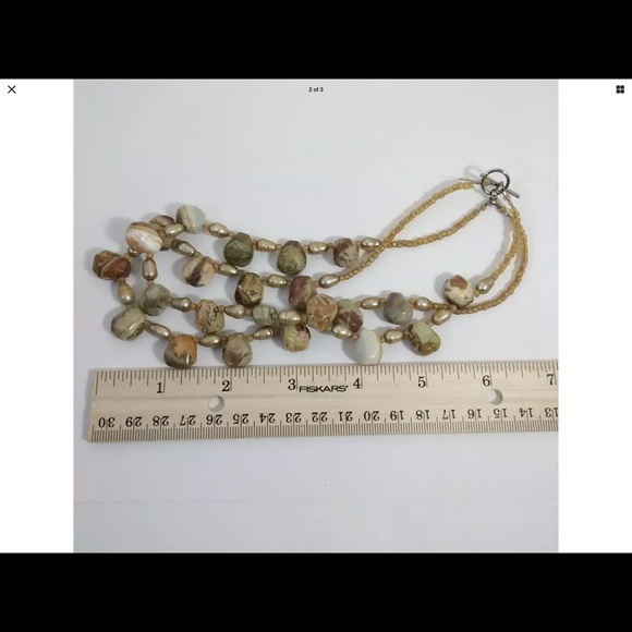 REDUCED!!!!Vtg Real Pearl & Jasper Beaded Necklace - Picture 3 of 3